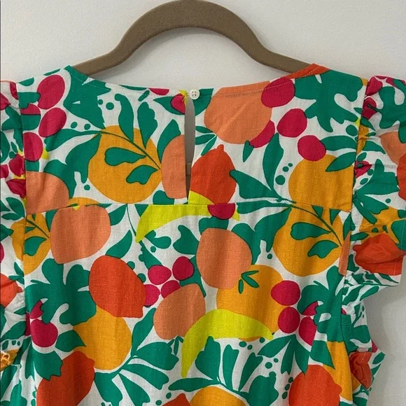 J. Crew Dress Size 12 Novelty Fruit Print Linen Tiered Ruffled Midi Beach Resort - Picture 7 of 15
